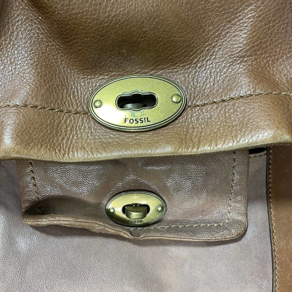 Fossil Genuine Leather Turn Lock Messenger Bag Shoulder Strap Satchel Brown - Picture 6 of 16